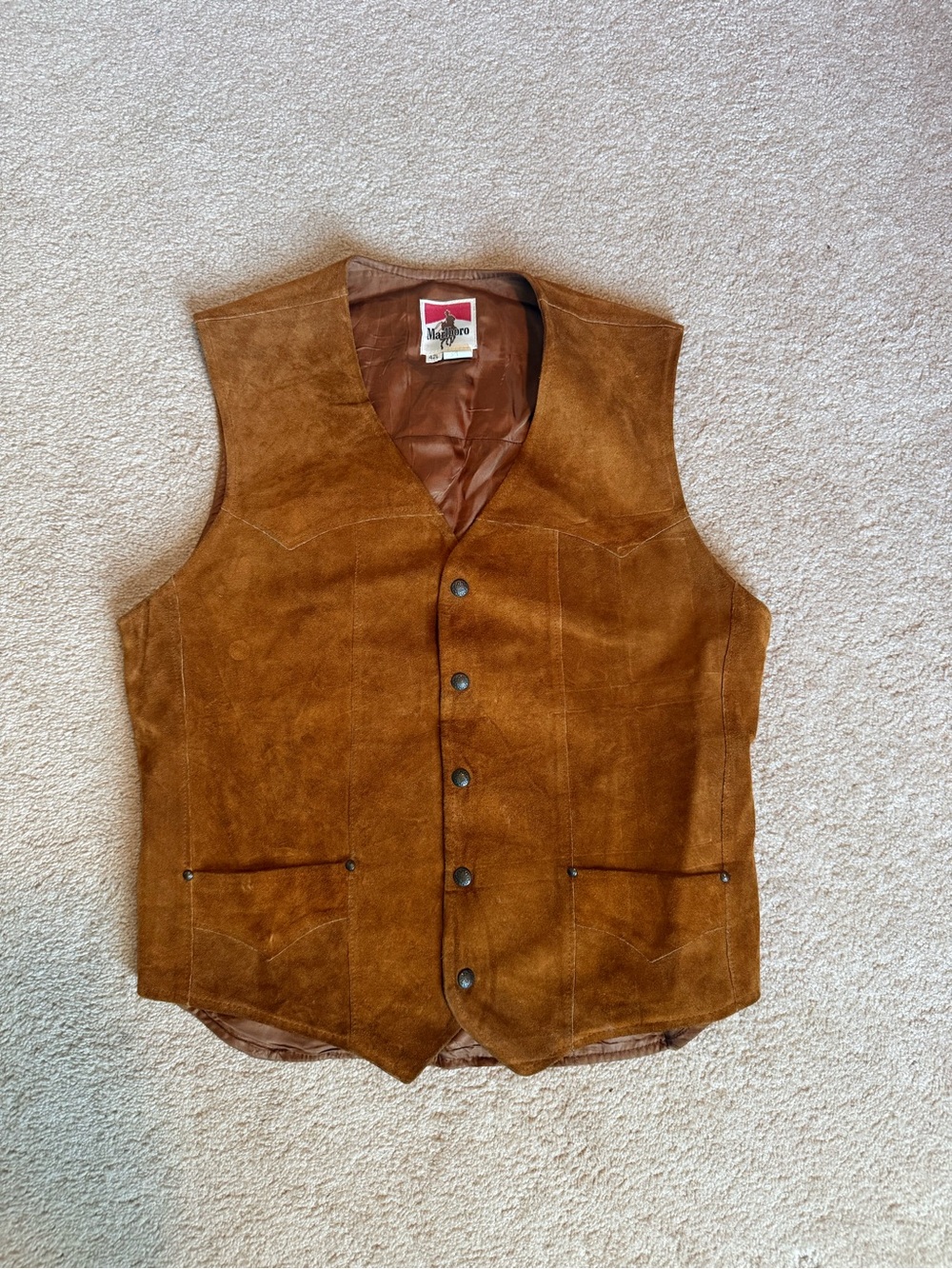 Marlboro Vintage Cowboy Riding Brown Suede Leather Men’s 42 L Vest